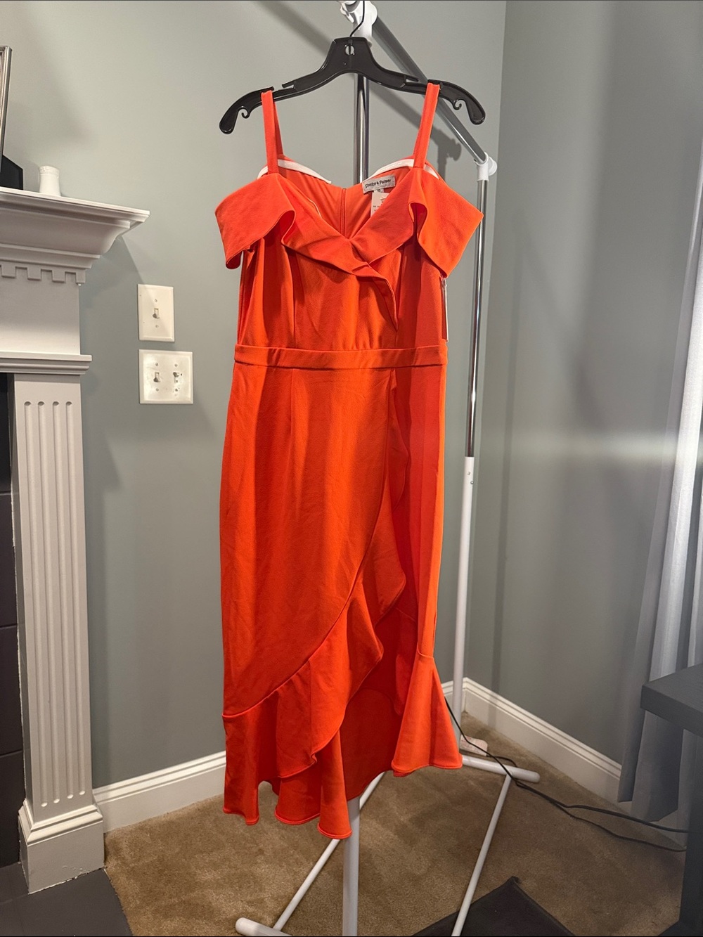 Shelby & Palmer Bright Orange Ruffle Midi Dress